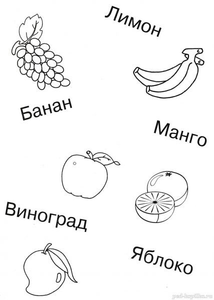 Розмальовка про фрукти (35 картинок)