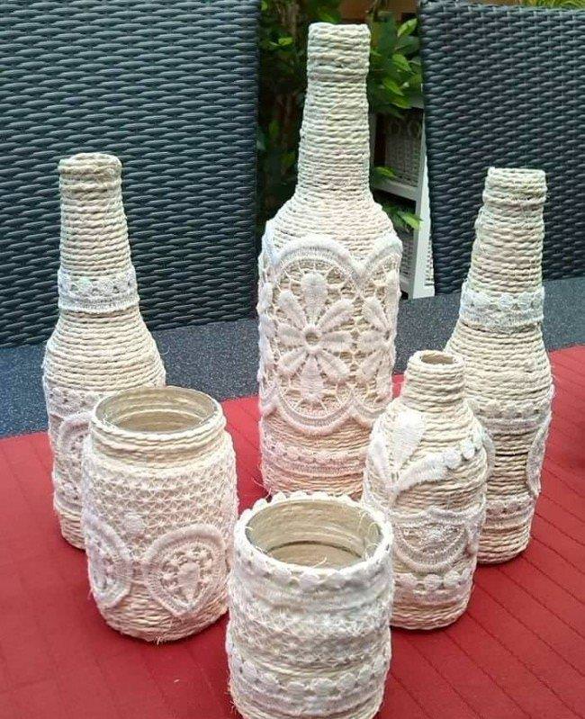 Декор пляшок шпагатом своїми руками &ndash; інструкція та фото 54