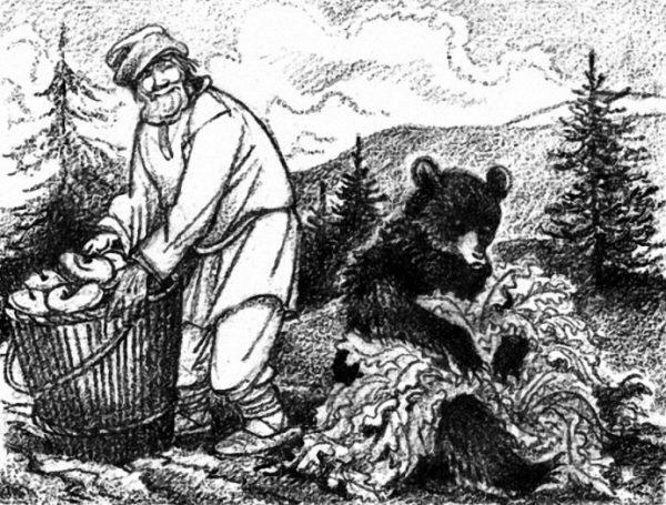 Розмальовка про казку &laquo;Мужик і ведмідь&raquo; (17 картинок)