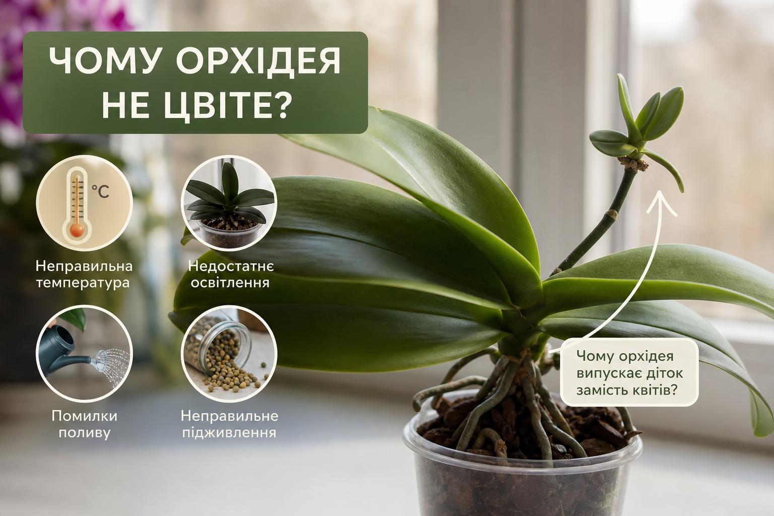 Чому не цвітуть орхідеї, що робити, основні причини. Чому орхідея випускає діток замість квітів