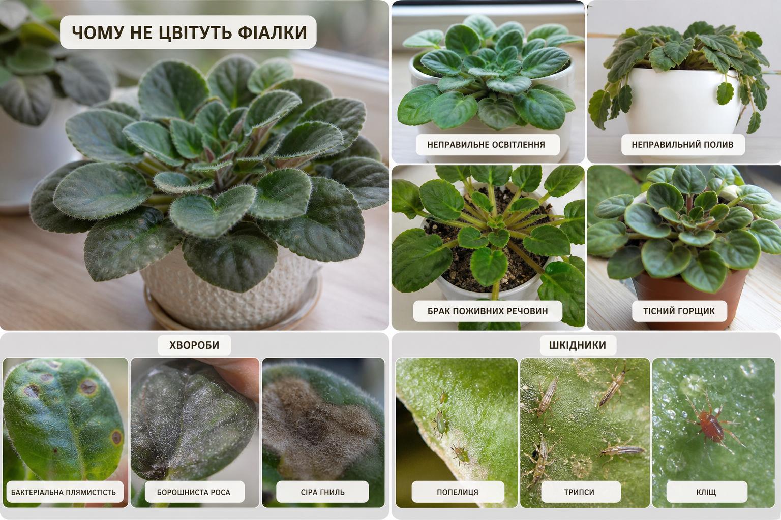 Чому не цвітуть фіалки, що робити, основні причини. Хвороби та шкідники