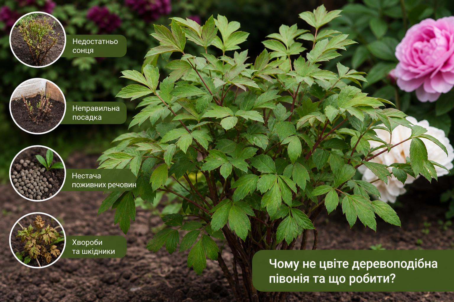 Що робити, якщо деревоподібна півонія не цвіте: причини і практичні кроки