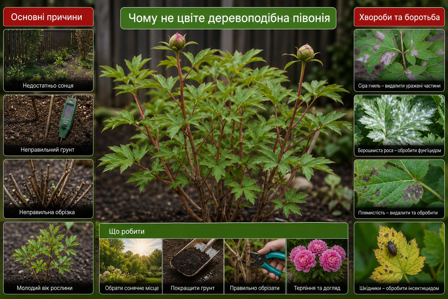 Чому не цвіте деревоподібна півонія, що робити, основні причини. Хвороби деревоподібних півоній і методи боротьби