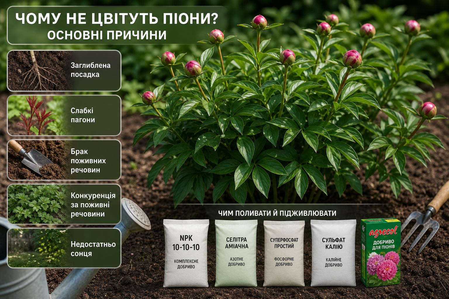 Чому не цвітуть піони, що робити, основні причини. Чим поливати й підживлювати: конкретні добрива